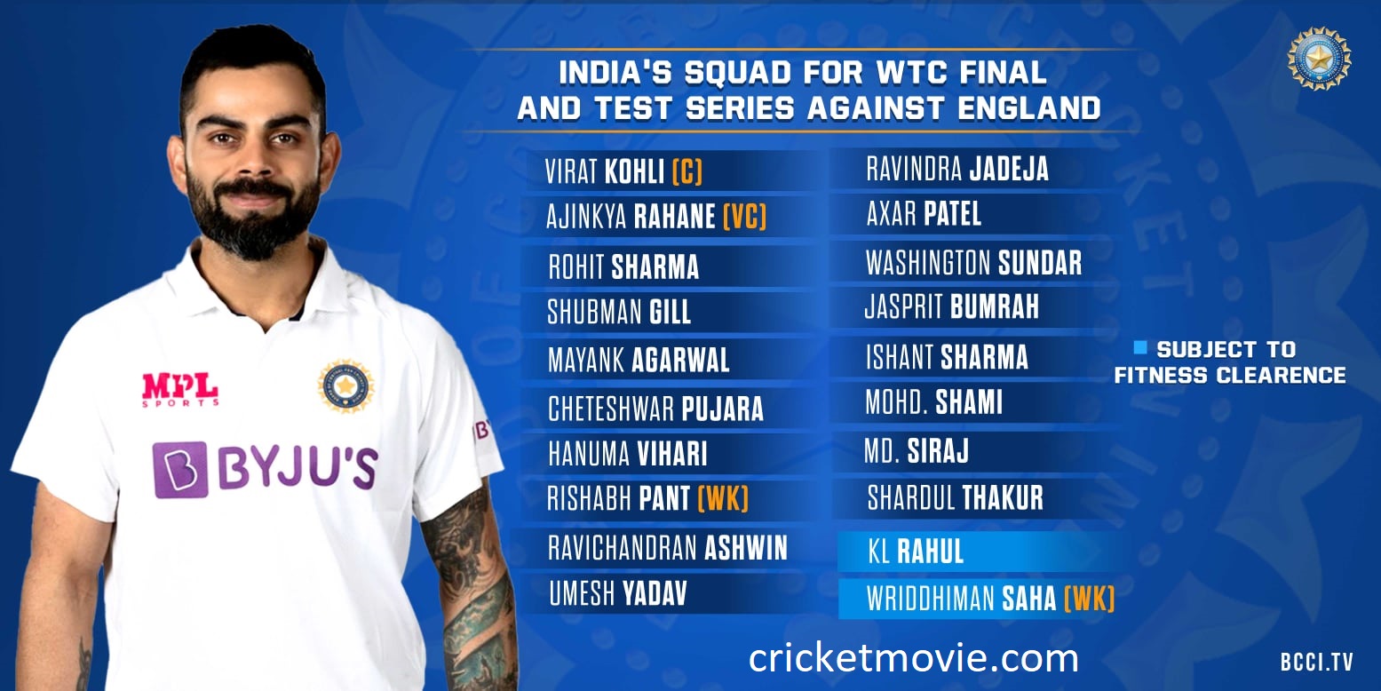Team India announced for WTC final-cricketmovie.com